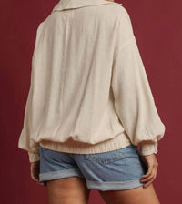 Umgee - V-neck Long Sleeve Linen Top