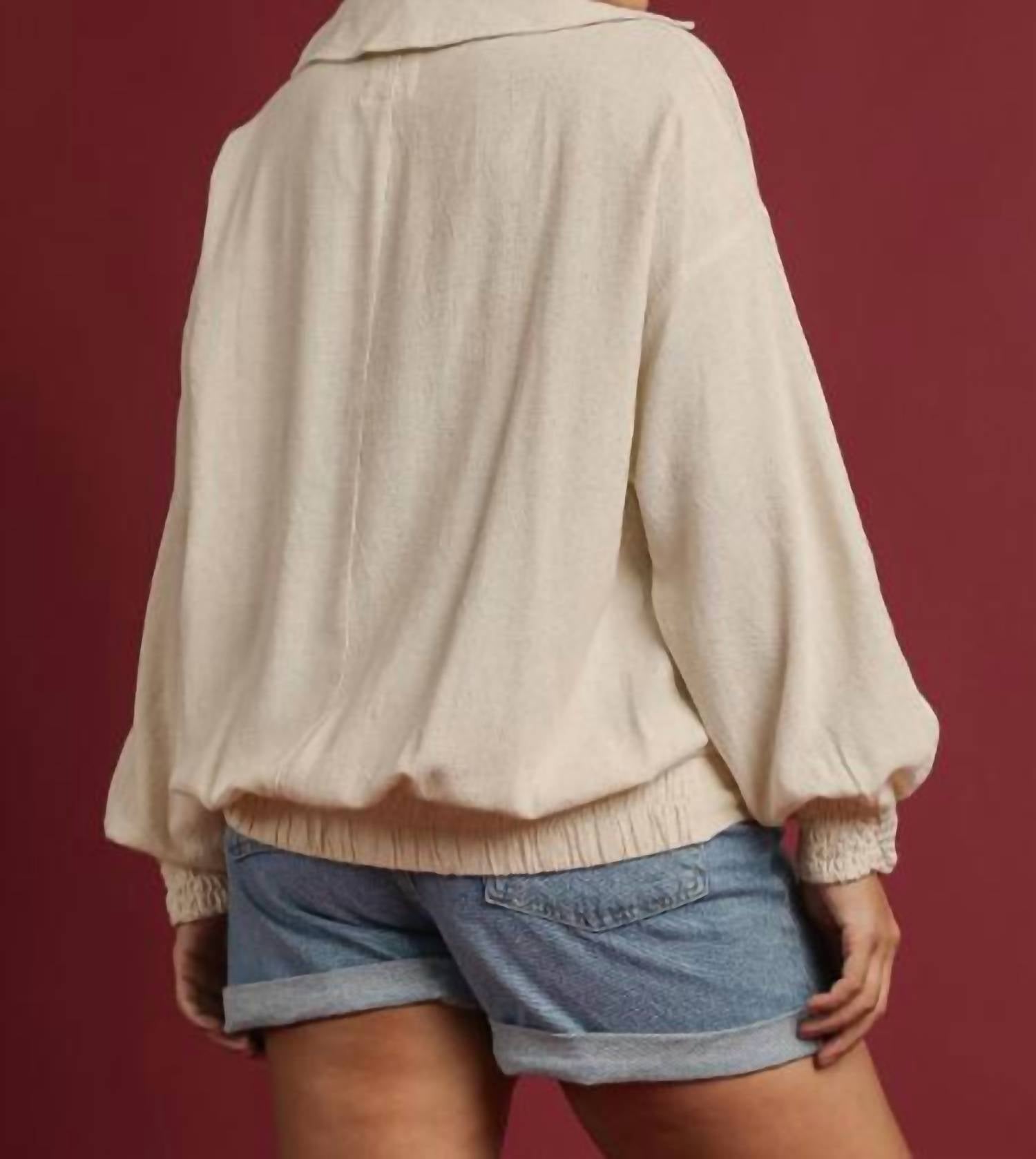 Umgee - V-neck Long Sleeve Linen Top