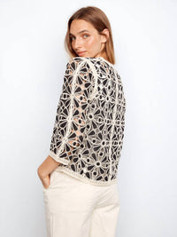 Charlie B - 3/4 Sleeve Crochet V-neck Cardigan Top