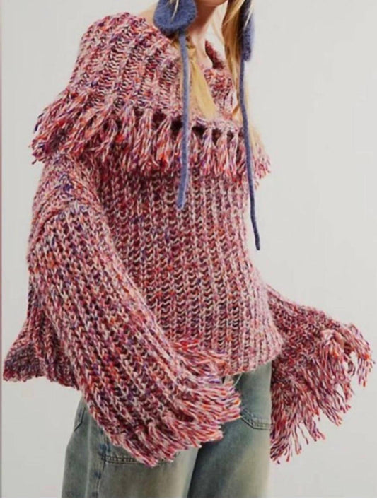 Free People - One Kinsley Wool Alpaca Blend Fringe Cowlneck Oversized Sweater