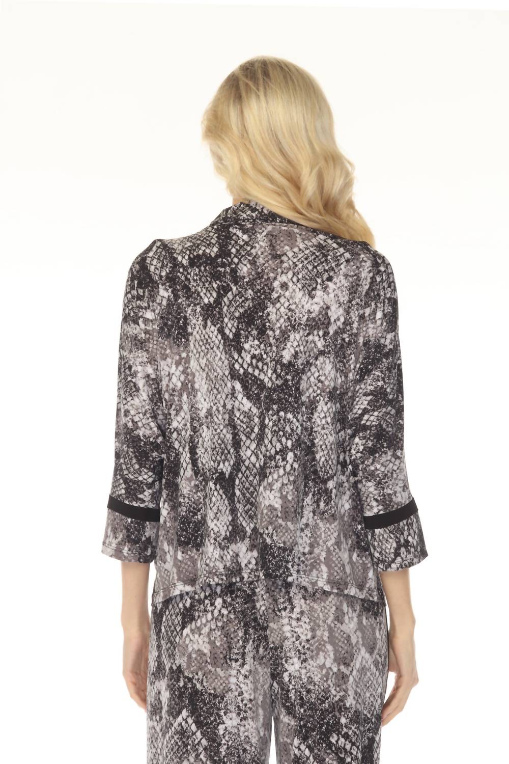 Joseph Ribkoff Snakeskin Three Quarter Sleeve Top in grey black - women's blouse - alternate view