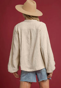 Umgee - Textured Jacquard V-neck Top