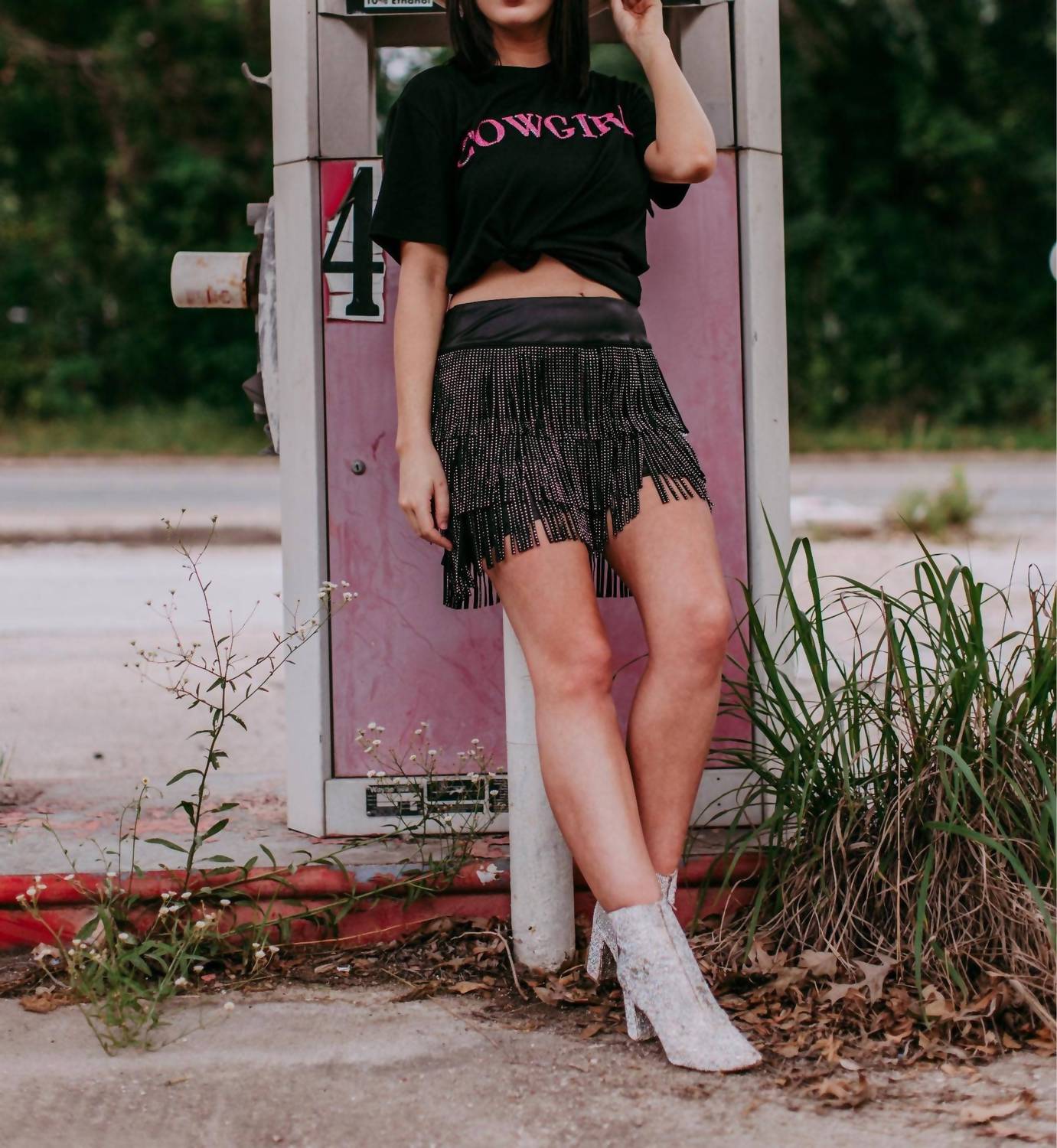 Merigold Kiss - Cowgirl 3d Pink Sequin Embroidered Tee