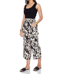 Velvet Heart Claudette Floral Cropped Palazzo Pants in black cream - women's pants - detail view
