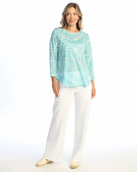 Jess & Jane - Round Hem Quarter Sleeve Slub Top