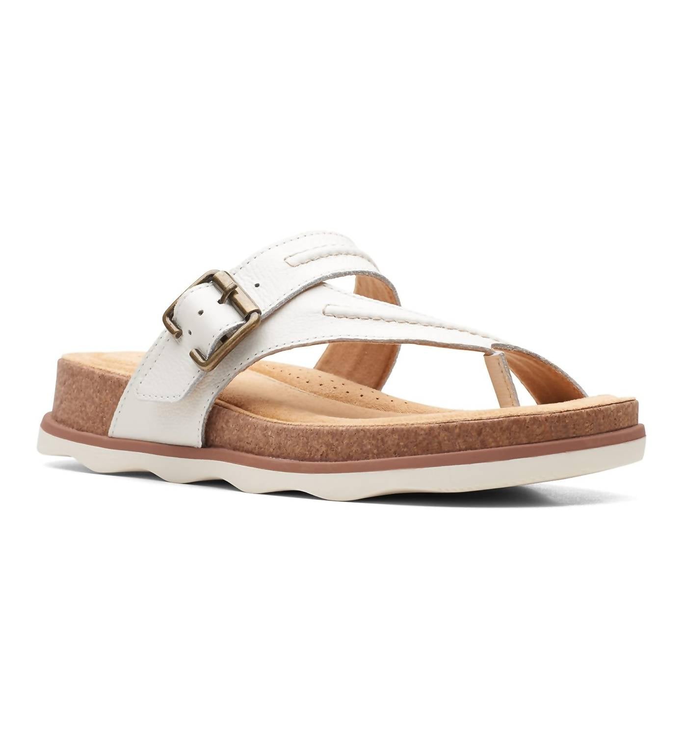 Clarks Women's Brynn Madi Flat Sandal in white leather - women's sandal