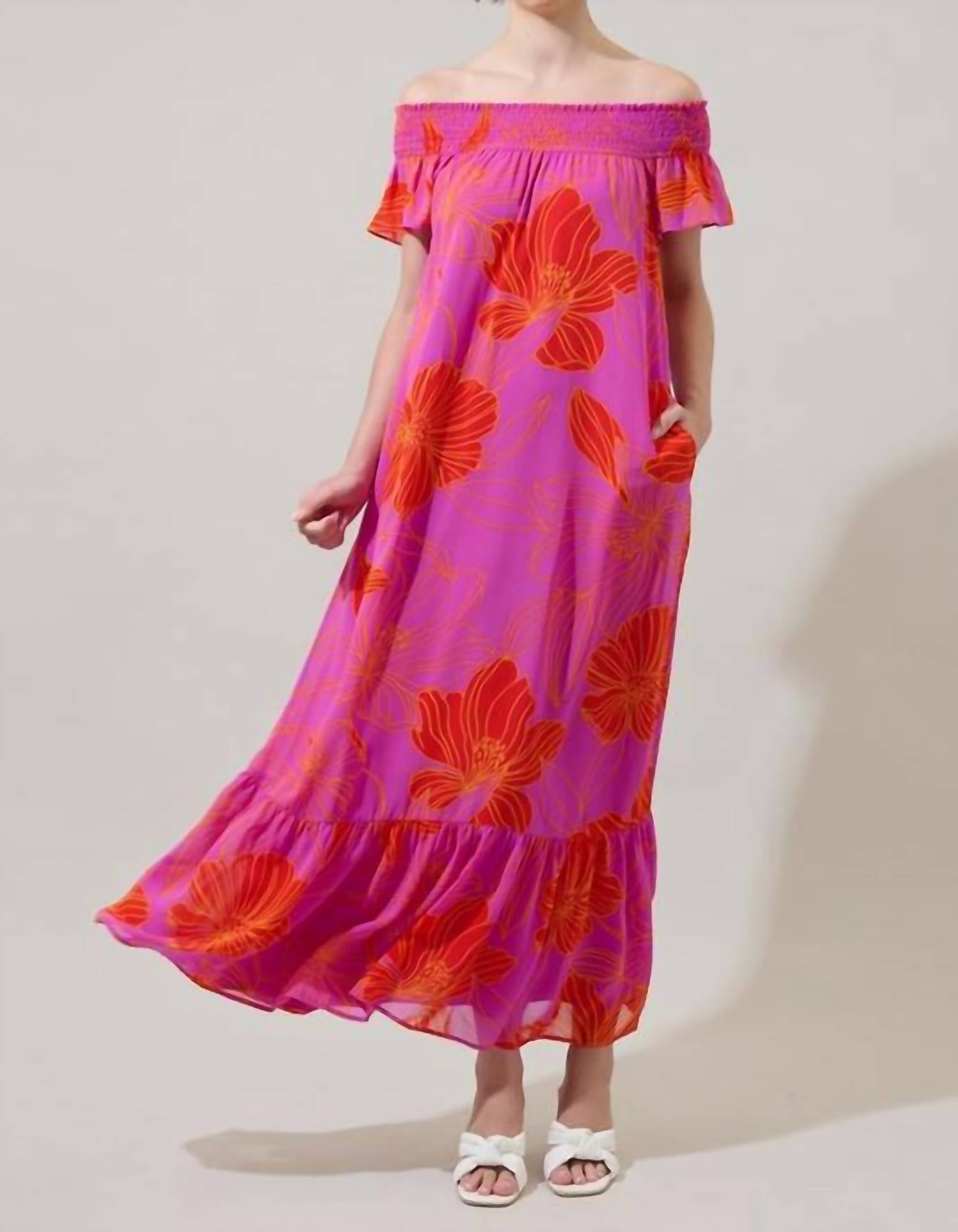 Sugarlips - Luxe Getaway Floral Smocked Shoulder Maxi Dress