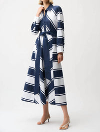 Joseph Ribkoff - Striped Belted Midi Fit And Flare Dress