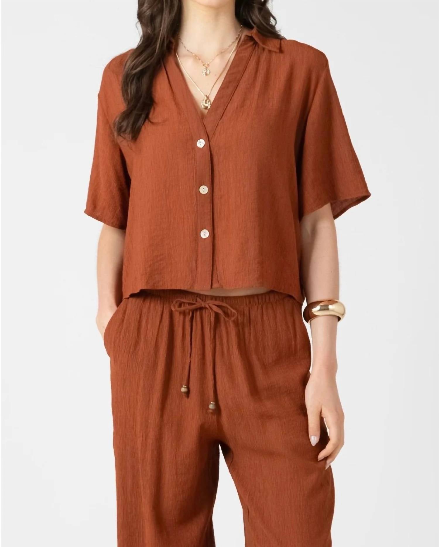 Dex - Short Sleeve V-Neck Blouse Top