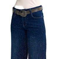 Q2 - Wide Leg Denim Jeans With Rhinestone Details