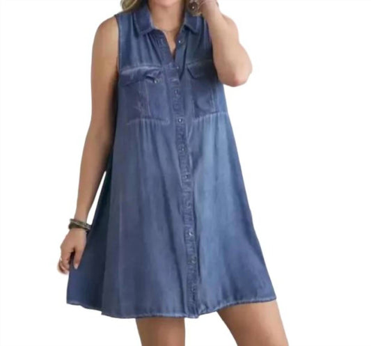 Adora - Button Down Sleeveless Short Denim Dress