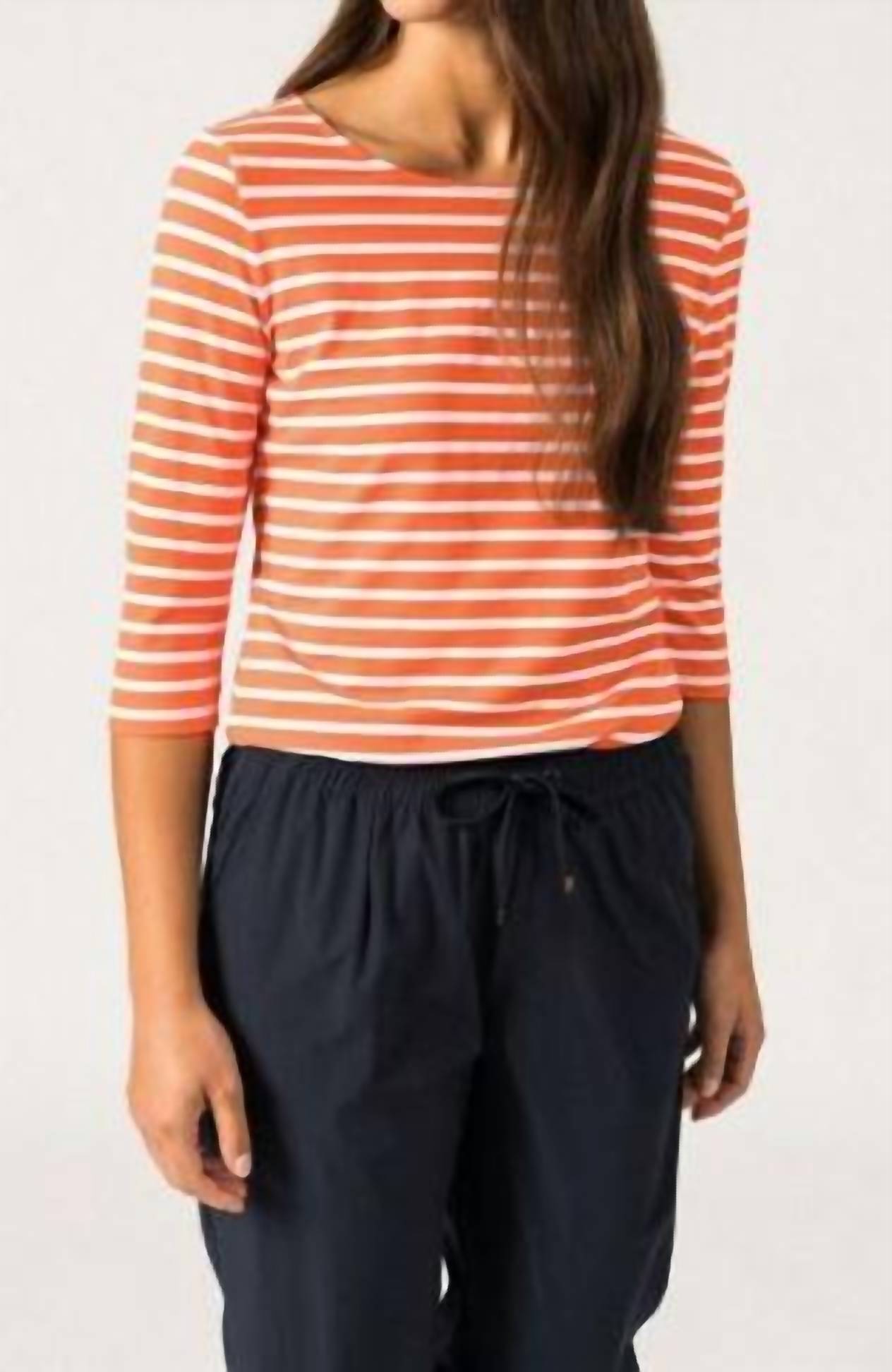 SAINT JAMES GARDE COTE III 3/4 Sleeve Stripe Shirt in basket neige - women's long sleeve top