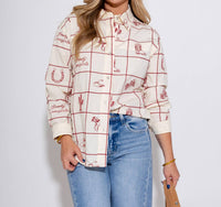 ee:some Embroidered Western Grid Button Up Top in cream - women's blouse