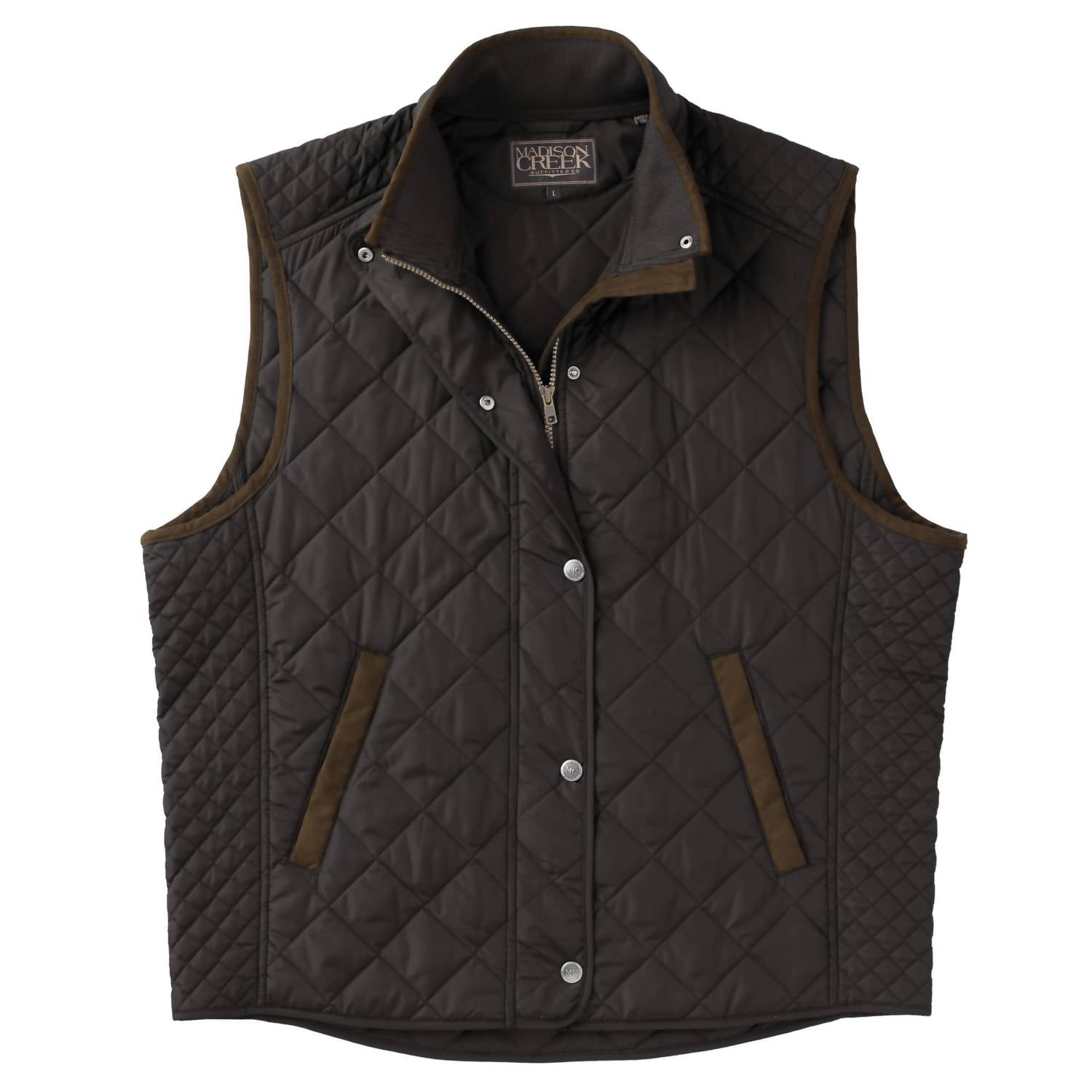 Madison Creek Outfitters Greenville Diamond Quilted Nylon Vest in black - men's jacket - detail view