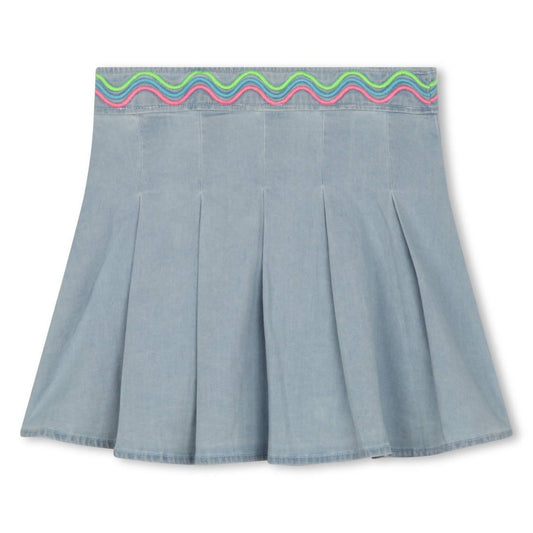 Billieblush - Kids Pleated Denim Skirt W/ Rickrack Embroidery On Waist