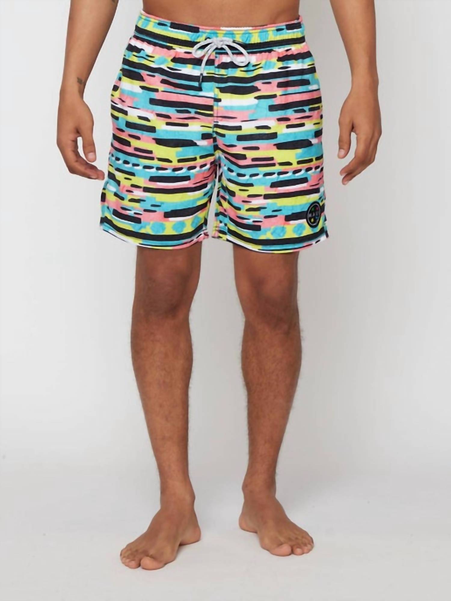 Maui & Sons Line Up Swim Shorts in blue multi - men's swimwear