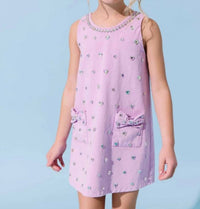 Lola + The Boys - Crystal Heart Denim Bow Dress