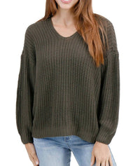 Grace and Lace Boyfriend Slouchy Knit Sweater in olive - women's sweater