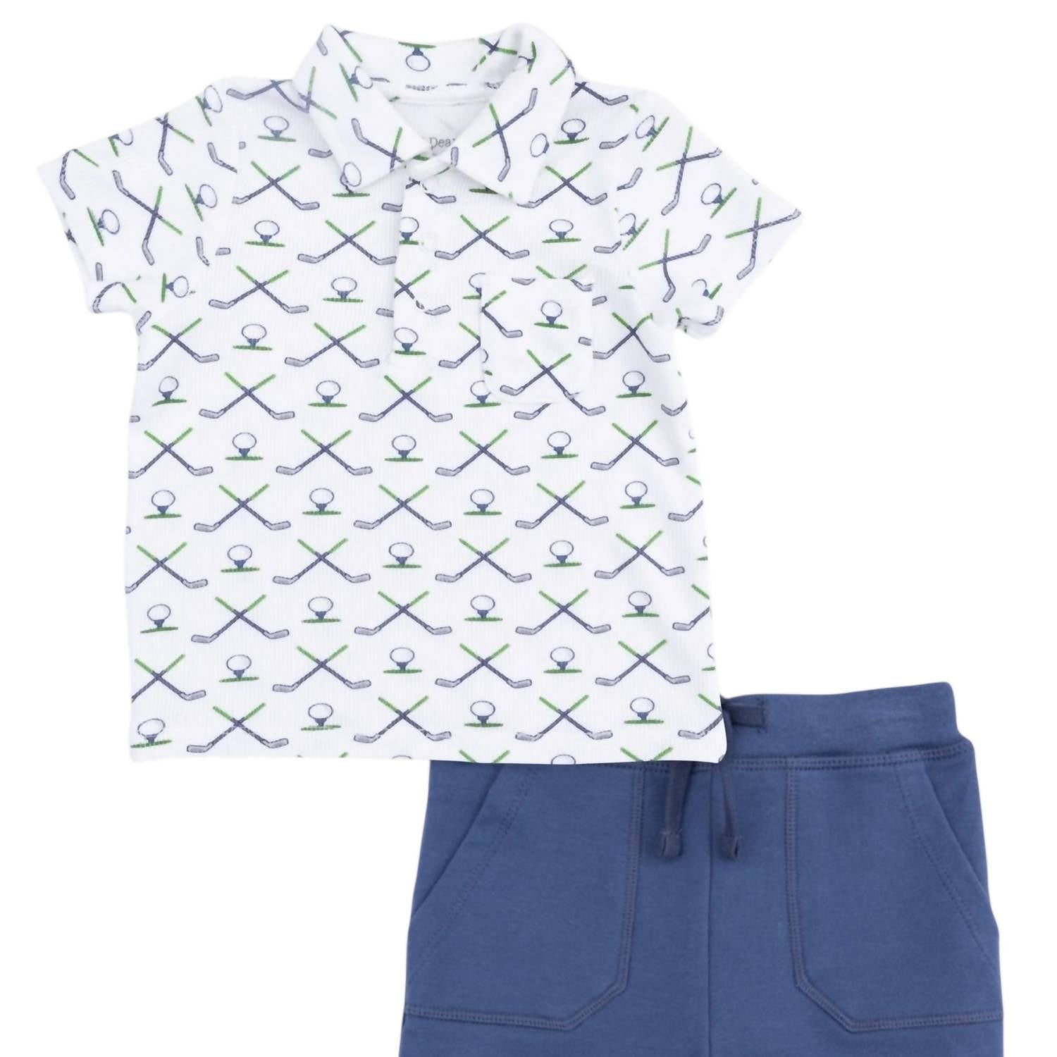 Angel Dear - Kids Simple Golf Ribbed Polo With Everyday Short Set