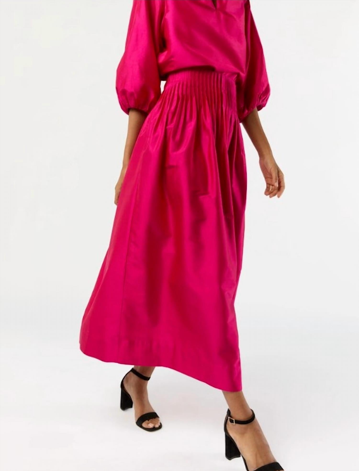 Ann Mashburn Adah Pintuck Skirt in fuchsia silk shantung - women's skirt - detail view