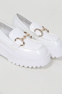 Jeffrey Campbell Women's Skooled Lug Platform Loafers in white box - women's flats - detail view