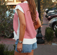 Karlie Stripe V-neck Sleeveless Sweater in red - women's sweater - view 4