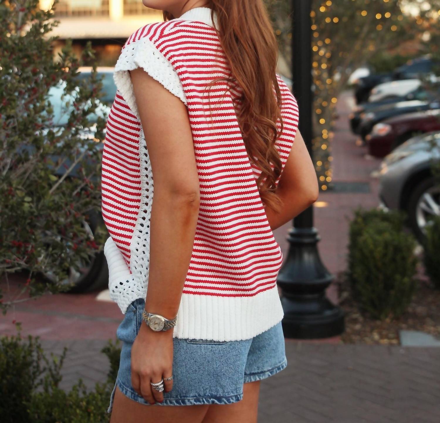 Karlie Stripe V-neck Sleeveless Sweater in red - women's sweater - view 4