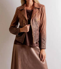 Insight Shades Vegan Leather Moto Jacket in brown - women's jacket