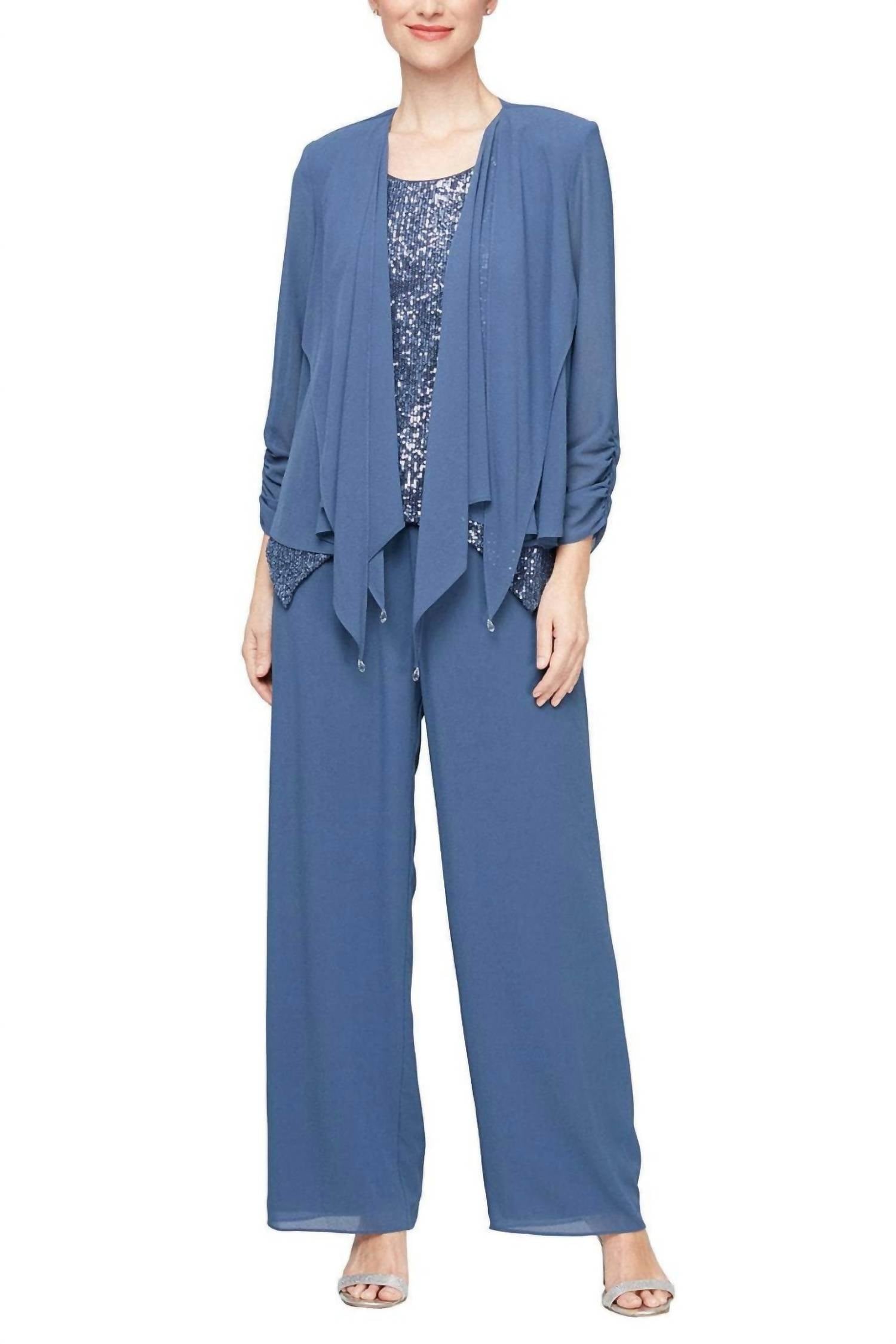Alex Evenings - Three-piece Sequined Sleeveless Pantsuit Set