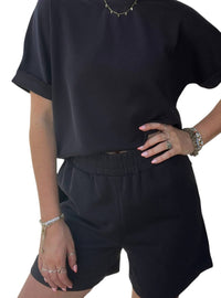 mono b Luxe Sand Wash Ribbed Lounge Shorts in black - women's shorts