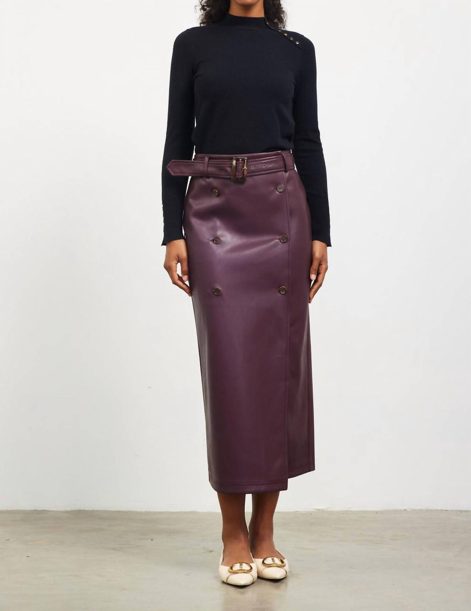 Skies Are Blue - Faux Leather Belted Skirt