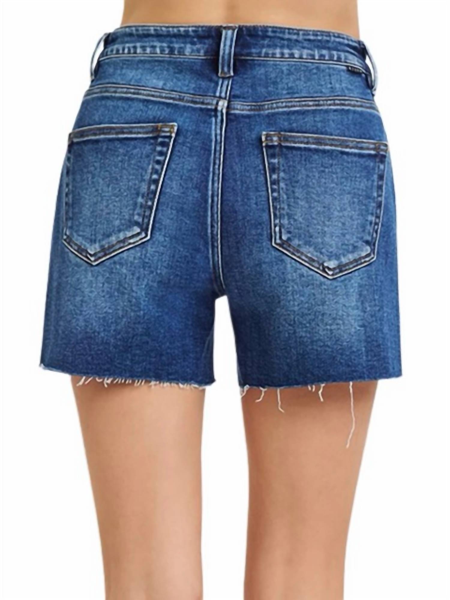 Risen - High Rise Raw Cut Hem Side Slit Shorts