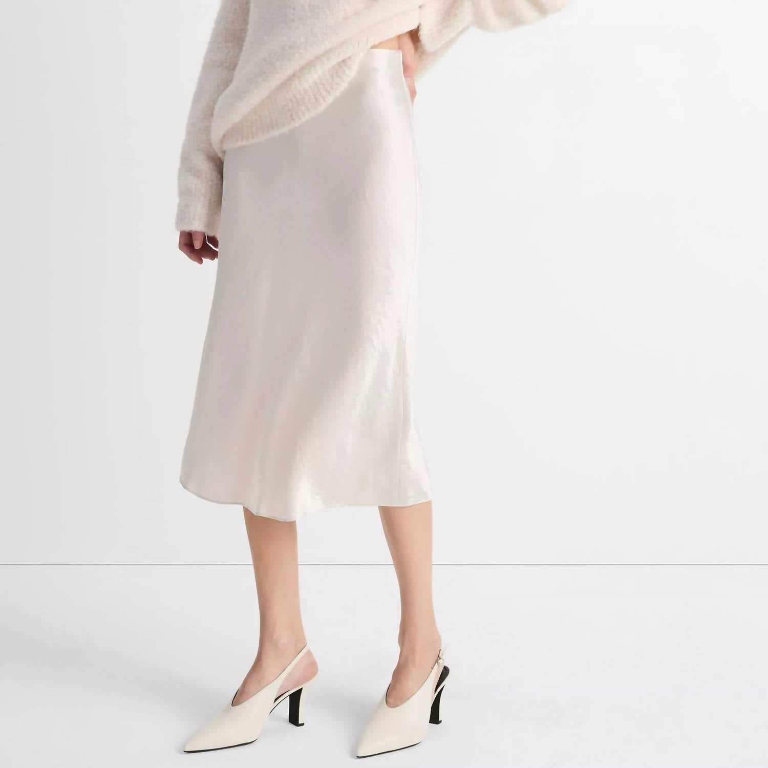 Vince Satin Slip Midi Skirt in champagne - women's skirt - detail view