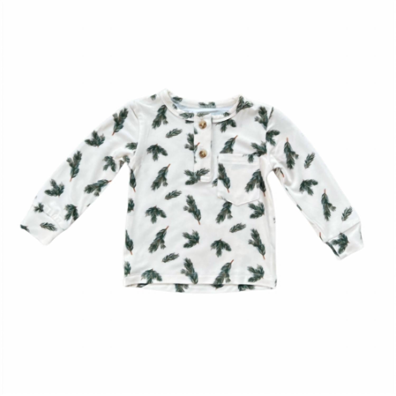 babysprouts Kids' Long Sleeve Henley Shirt in pine leaves - kids' sweater
