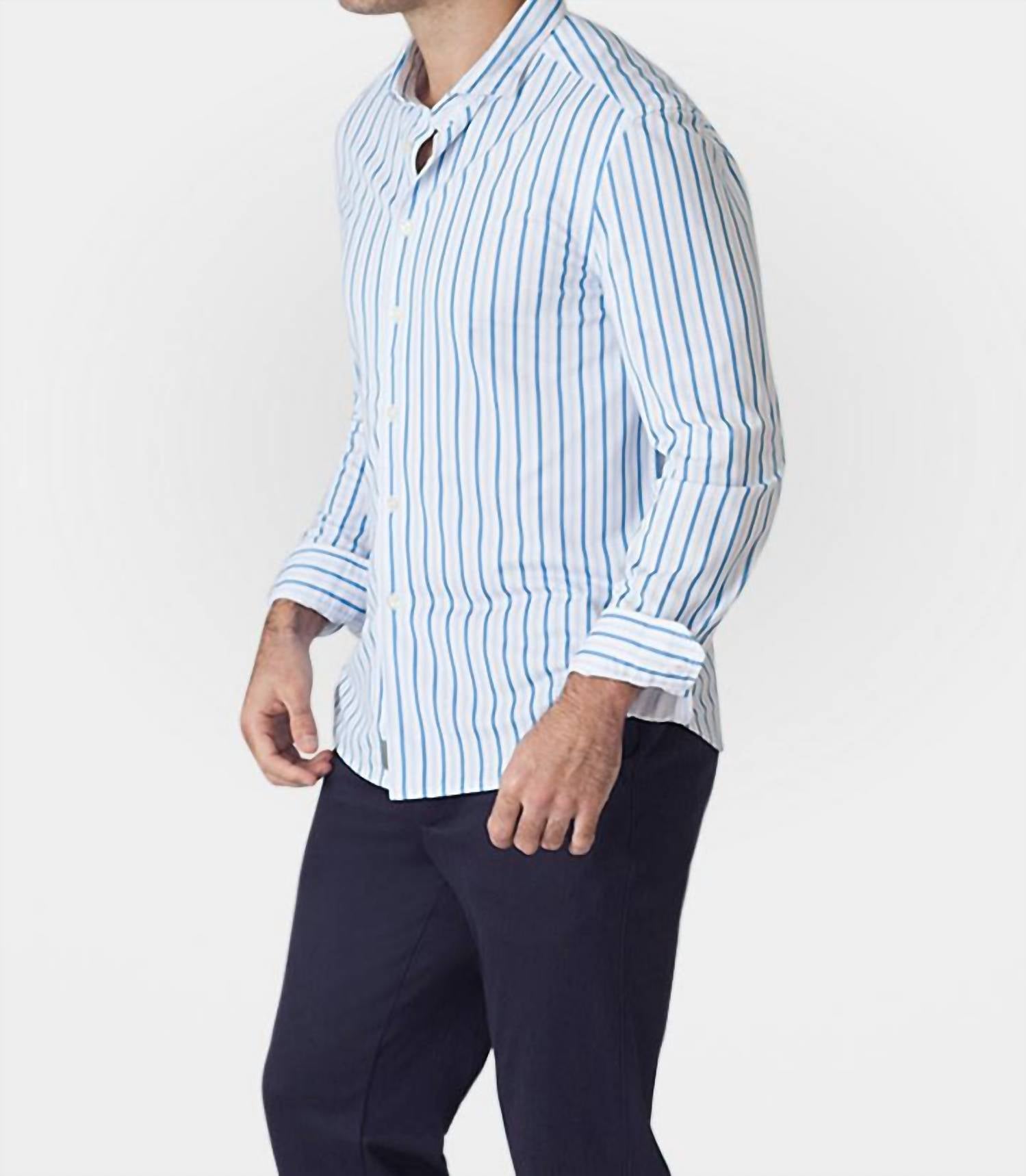 Buki Barrett Stripe Long Sleeve Tech Shirt in blue white - men's long sleeve top - view 4