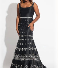 Rachel Allan - Scoop Neck Beaded Mikado Prom Gown