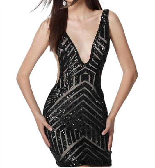 Jovani - Embellished Plunging Cocktail Dress