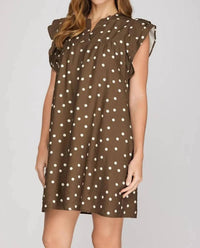 She + Sky - Ruffle Sleeve Polka Dot Mini Dress