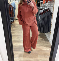 Dear Scarlett Lavish Raised Ribbed Button Trim Set in rust - women's sleepwear - view 5