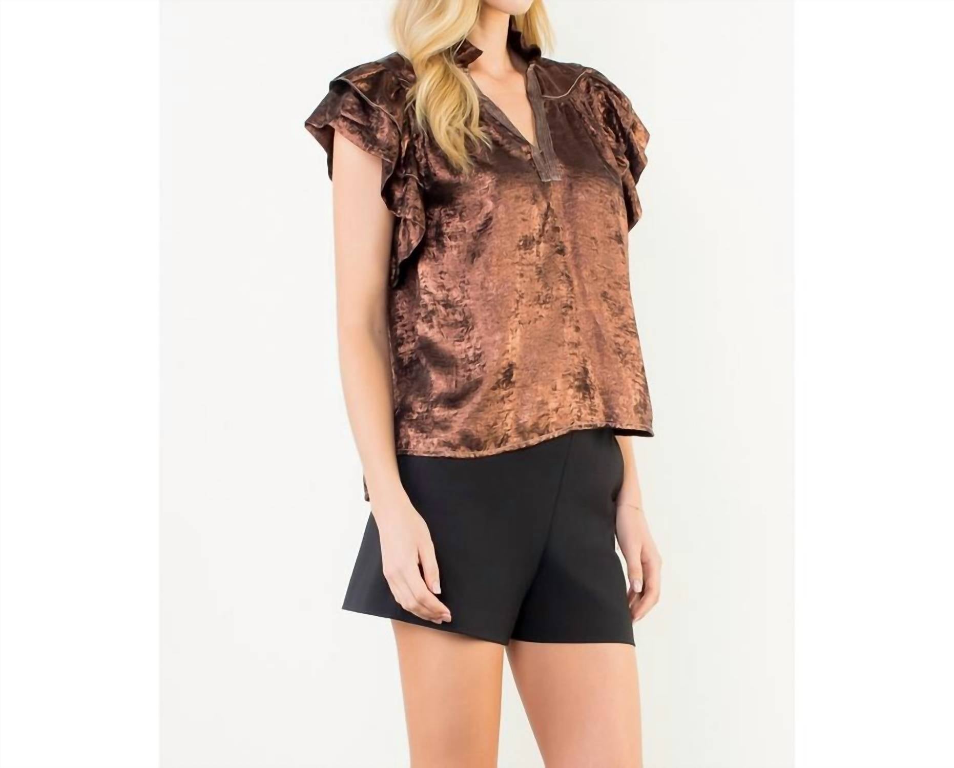 Thml - flutter sleeve shimmery v neck top