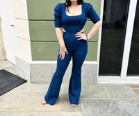 Flying Tomato - Square Neckline Denim Jumpsuit