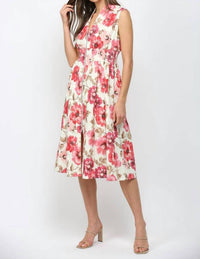 Fate - Floral Smocked Waist Front Zip Dress
