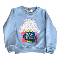 Lola + The Boys Pearls and Popcorn Sweatshirt in light blue - kids' shirt - alternate view