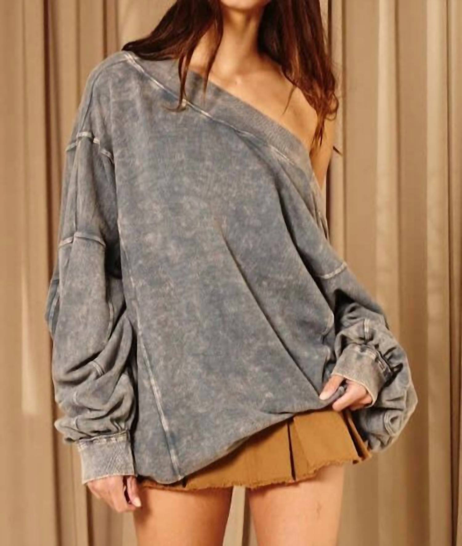 Bucketlist - Reversible Twist-front Washed Terry Sweatshirt
