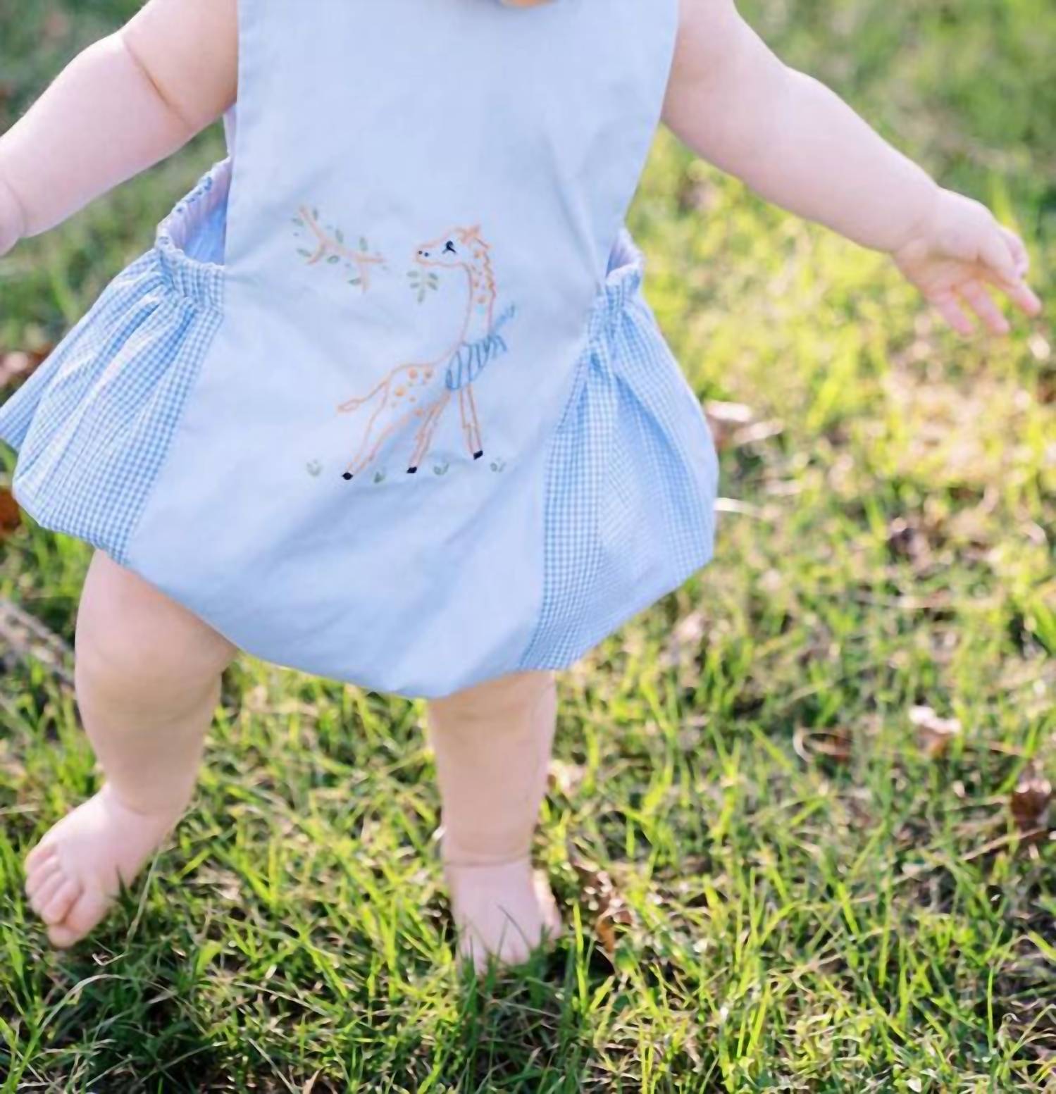THE PROPER PEONY Giraffe Bubble Dress in blue - kids' dress