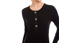 Karen Kane Long Sleeve Ribbed Flower Button Detail Top in black - women's long sleeve top - view 4