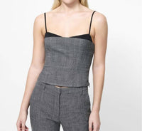 FRENCH CONNECTION Owen Plaid Suiting Corset Top in charcoal black - women's shirt
