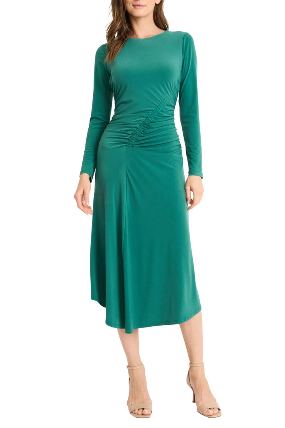 Maggy London - Long Sleeve Ruching Detail Midi Dress