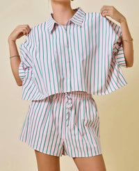 Day + Moon - Palm Springs Striped Boxy Cropped Shirt With Shorts Set