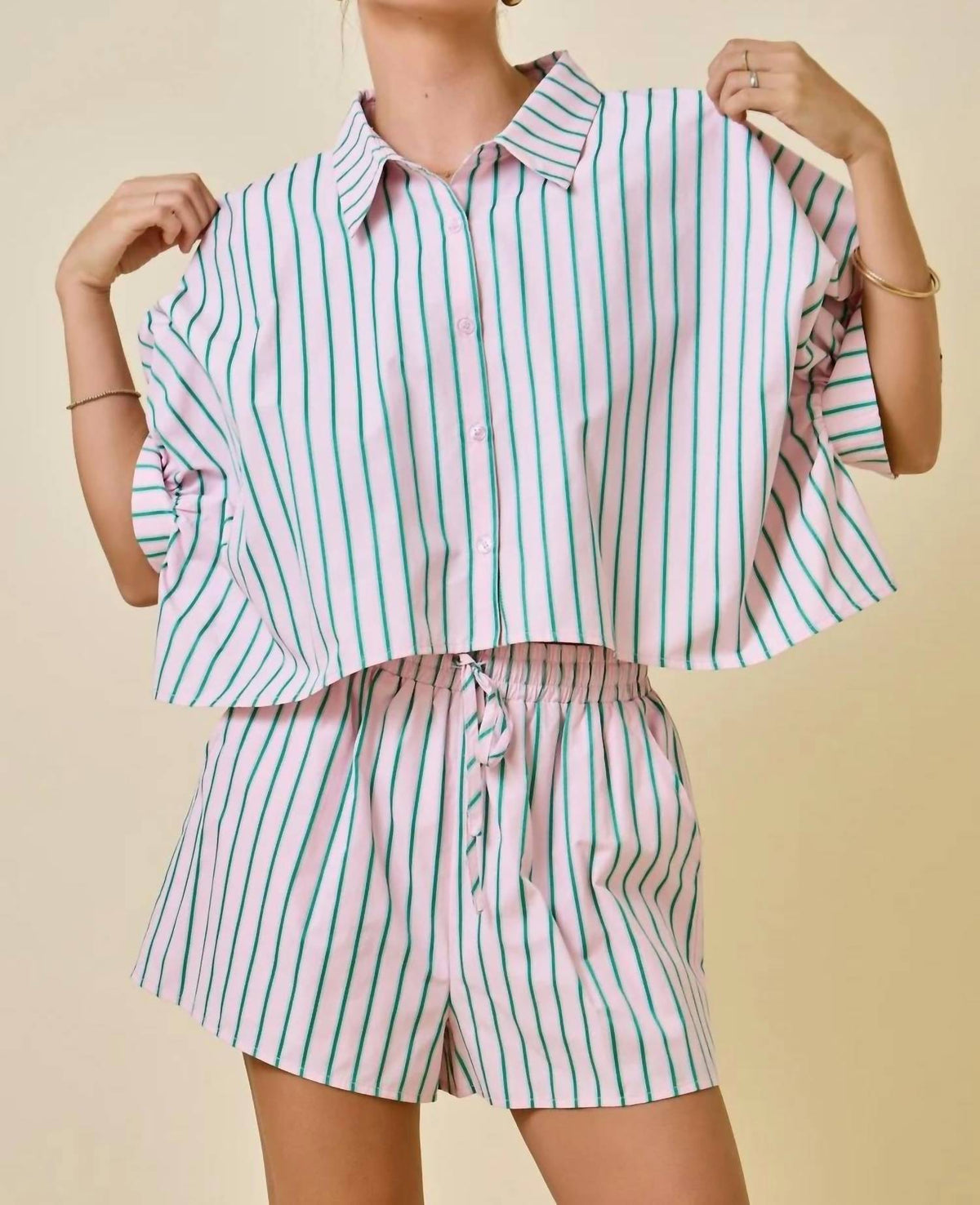 Day + Moon - Palm Springs Striped Boxy Cropped Shirt With Shorts Set
